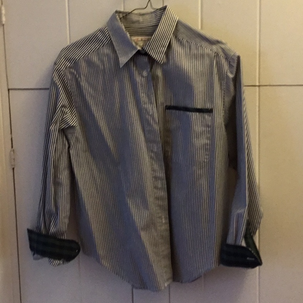 Talbots navy & white long sleeve shirt